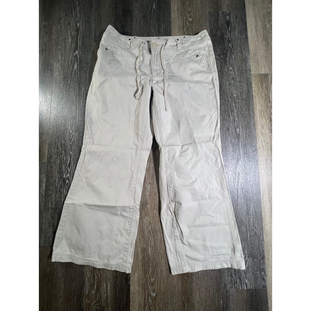 Venezia Wide Leg Pants Women 16 Average Beige Khaki Cotton Drawstring Casual